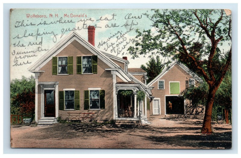 Wolfeboro NH McDonald's Home House Postcard Hand Colored 