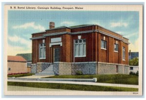 c1930's B. H. Bartol Library Carnegie Building Street View Freeport ME Postcard