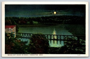 Coshocton Ohio~Air View Moonlight On Basin~Vintage Postcard