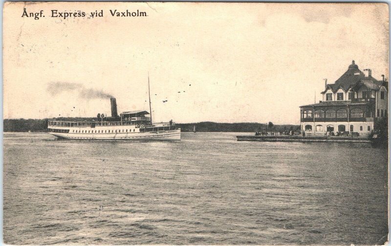 c1910s Vaxholm, Sweden Angf Express Boat Collotype Photo Steamship Postcard A158