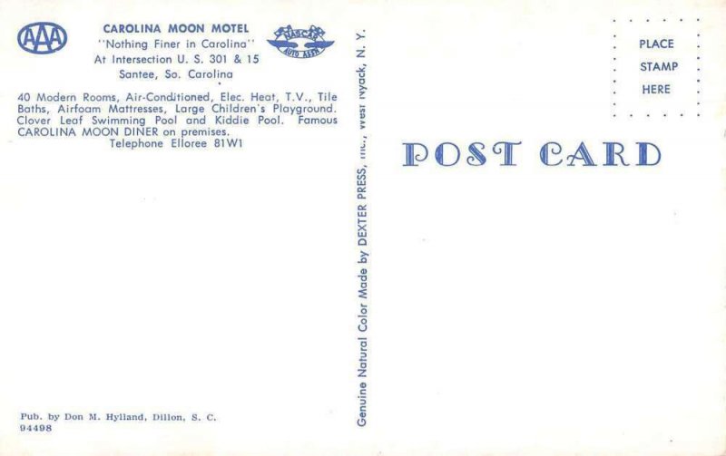 Santee South Carolina Carolina Moon Motel and Diner Vintage Postcard AA51422