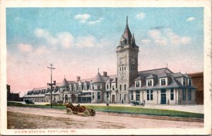 Postcard Union Station Railroad Train Depot in Portland, Maine