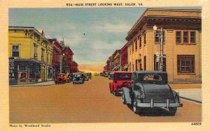 Main Street Cars Salem Virginia linen postcard