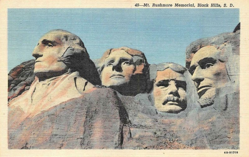 BLACK HILLS, SD South Dakota MT RUSHMORE MEMORIAL c1940s Curteich Linen Postcard