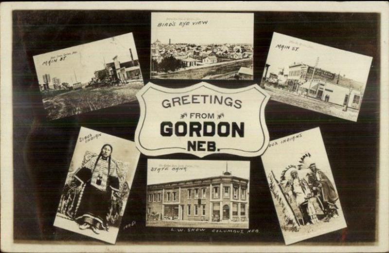 Gordon NE Multi-View w/ Native American Indians c1910 Real Photo Postcard