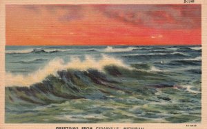 Vintage Postcard Giant Waves Sea Ocean Greetings From Cedarville Michigan MI