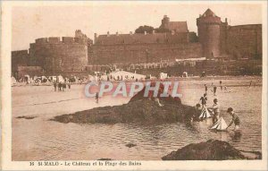 Postcard Old Saint Malo Beach and Chateau des Bains