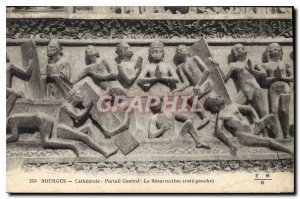 Old Postcard Bourges Cathedral Central Portal The Resurrection (left side)