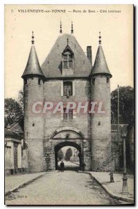 Old Postcard Villeneuve sur Yonne Door score inside Sens