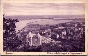 Hungary Budapest Kilatas a Gellert Gegyrol a Lagymanyosra Vintage Postcard C112