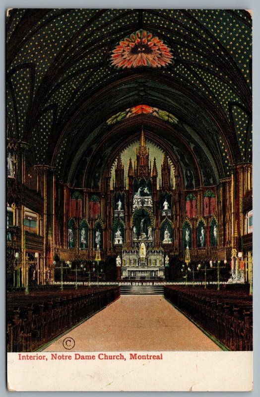 Postcard Montreal Quebec c1910s Interior View of Nave Notre Dame Church