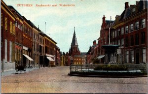 Netherlands Zutphen Zaadmarkt met Watertoren Vintage Postcard C022