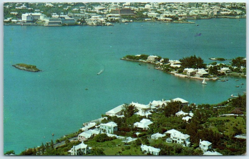 Postcard - Aerial View pf Paget showing City of Hamilton, Bermuda