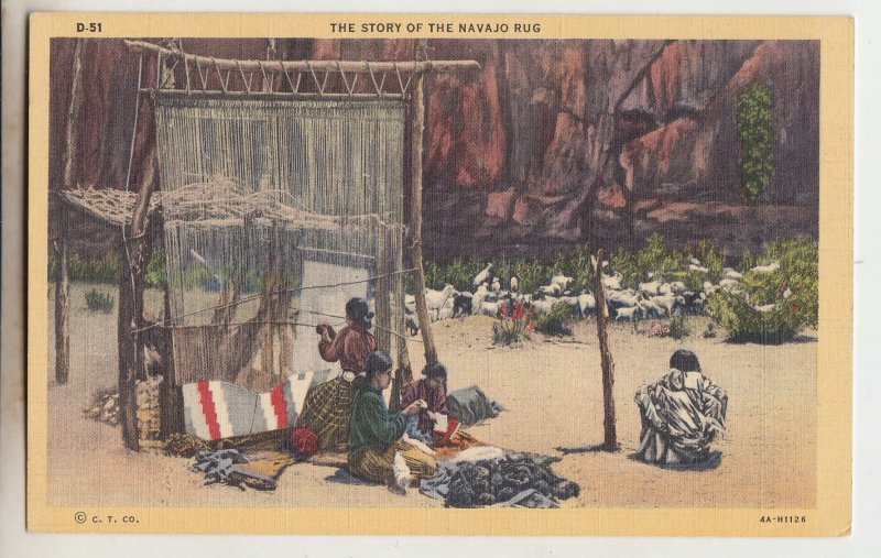 P2918, unused vintage postcard the story of the navajo indians rug weaving