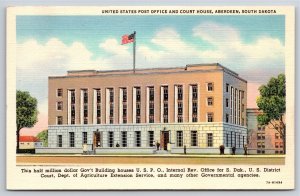 Aberdeen South Dakota~US Post Office & Court House Street View~Vintage Linen PC