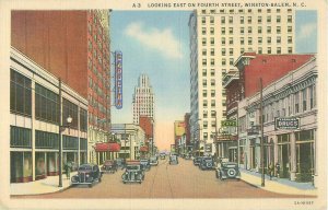 Winston-Salem, North Carolina Looking East on Fourth St Linen Unused