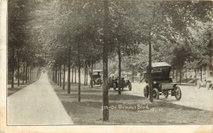 c1910 Postcard Early Automobiles on Armour Blvd Kansas City MO posted