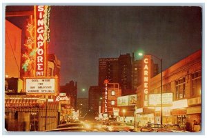 Chicago Illinois Postcard Night Along Rush Street Gay Main Artery c1960 Vintage