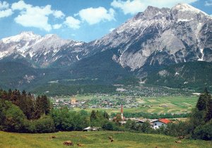 VINTAGE CONTINENTAL SIZE POSTCARD MOUNTAIN LANDSCAPE VIEW TELFS TIROLS AUSTRIA