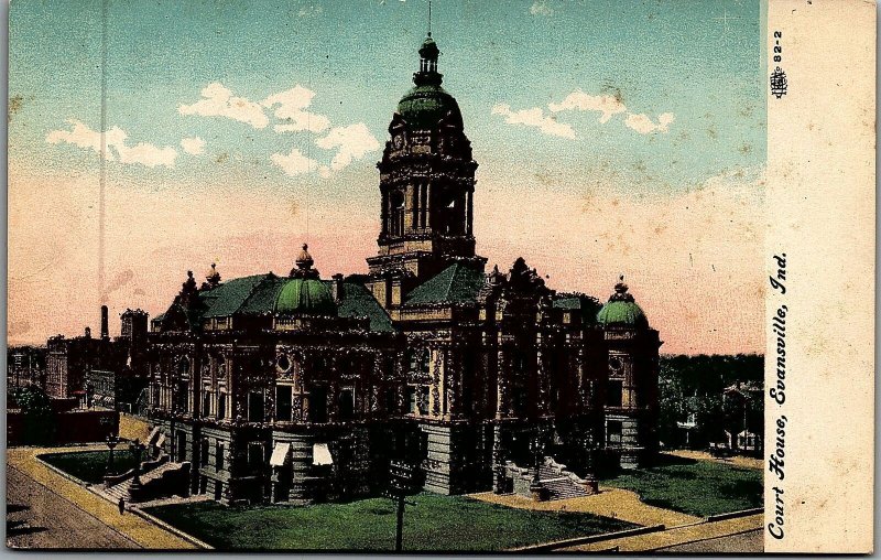 c1909 EVANSVILLE INDIANA COURT HOUSE GLITTER TINSEL UNPOSTED POSTCARD 25-129
