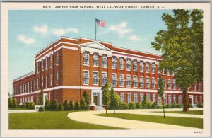 Sumter SC Junior High School West Calhoun Street Linen Postcard 1930s-40s H82