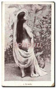 Old Postcard Female Nude erotic Veil