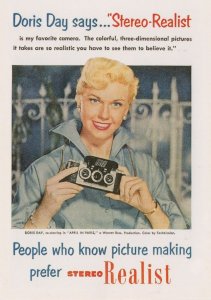Doris Day Prefers Stereo Old Realist Camera Advertising postcard
