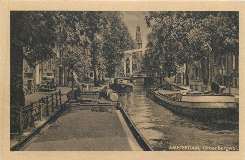 Netherlands Amsterdam Groenburgwal canal boat Postcard