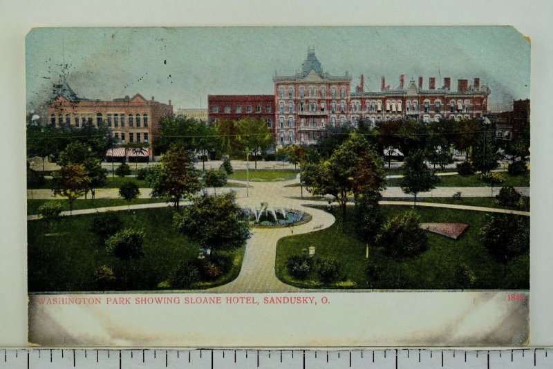 C.1910 Washington Park Showing Sloane Hotel, Sandusky, Ohio Vintage Postcard P53