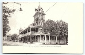 c1905 PERKASIE PA UNION HOTEL D.H. MEYERS PROPRIETOR STREET VIEW POSTCARD P3950