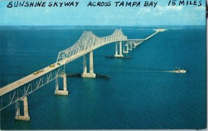 Sunshine Skyway Tampa Bay Aerial Birds Eye Bridge St Petersburg Vintage Postcard