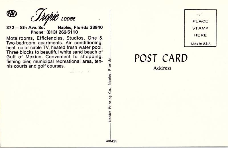 Postcard LODGE SCENE Naples Florida FL AI6606
