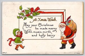 Christmas Santa With Little Girl Brings Xmas Wish Postcard C31