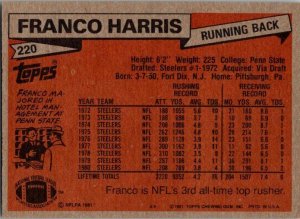 1981 Topps Football Card Franco Harris Pittsburgh Steelers sk60491