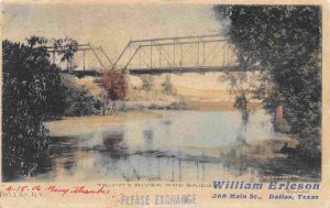 Trinity River Bridge Dallas Texas 1906 hand colored postcard