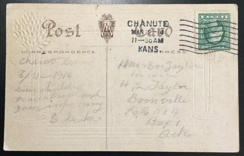 Postcard Used Embossed “4 women crossing a pond” PM 3/2/1914 KS LB