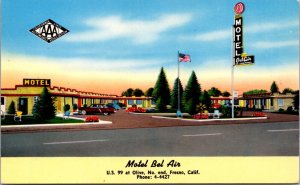 Postcard Motel Bel Air US 99 at Olive in Fresno, California