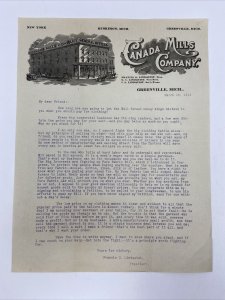 1914 Canada Mills Company Letterhead Greenville Muskegon MI Francis Lindquist
