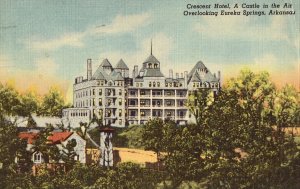 Linen Postcard - Crescent Hotel overlooking Eureka Springs, Arkansas
