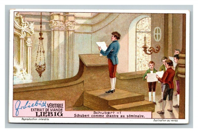 Vintage Liebig Trade Card - French - 3 of The Musician Schubert Set