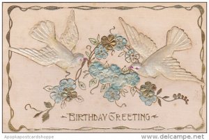 Birthday Greetings White Doves With Flowers Embossed