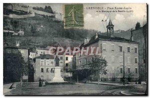 Old Postcard Grenoble Place Jouvin Xavier and Bastille Mountain