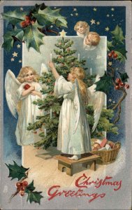 Tuck Christmas No. 136 Little Girl Angels c1910 Vintage Postcard