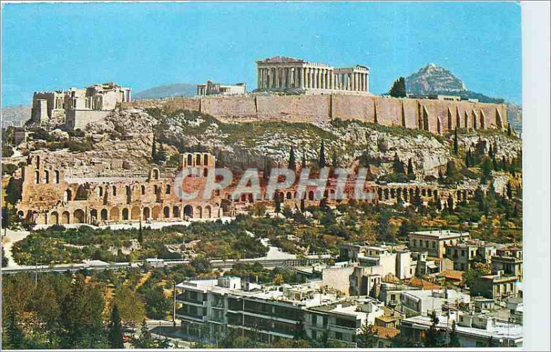 Postcard Modern Athens Acropolis view from the hill of Philopappos