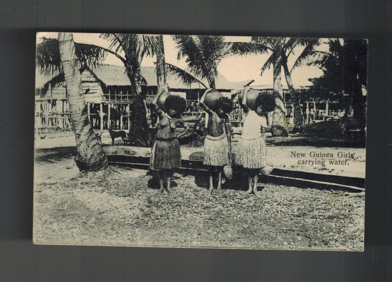Mint New Guinea BW RPPC Postcard native Women Carrying Water