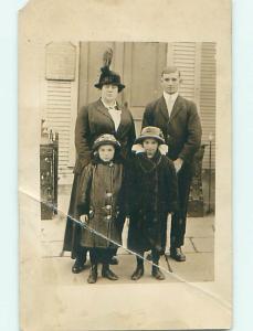 Bent Pre-1920's rppc CUTE GIRL WITH BOW IN HAIR & ALL WOMEN WEARING HATS r6270