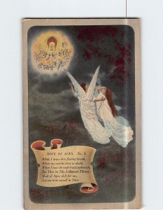 Postcard Rock of Ages Hymn Angel Guiding a Woman to Heaven