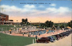 Gadsden Alabama AL Swimming Pool Cars Linen 1930s-50s Linen Postcard