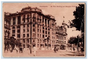 Shanghai China, Mc Bain Building & Shanghai Club Trolley Horse Carriage Postcard 