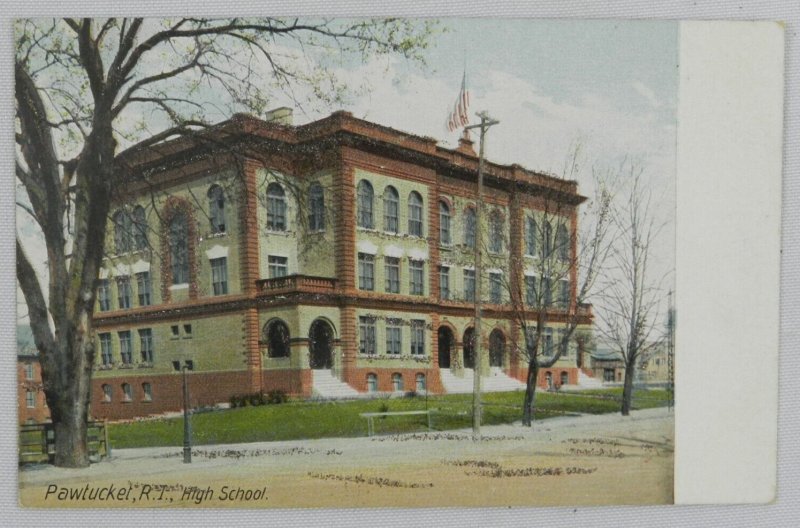 Outdoor View of Pawtucket, Rhode Island High School - Vintage Postcard